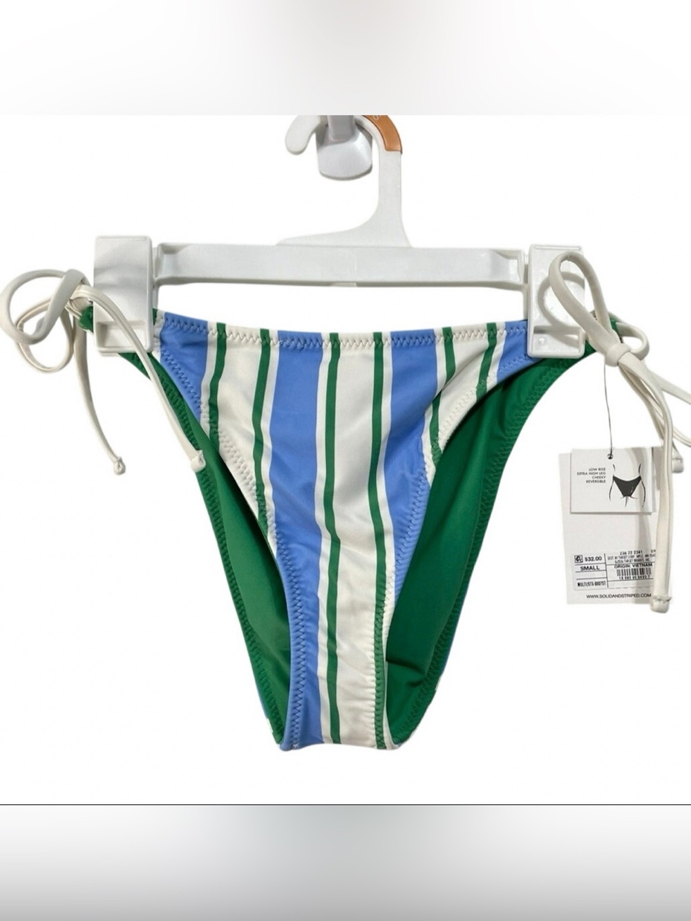 SOLID & STRIPED Green, Blue & White Stripe Tie-Side Swim Bottom